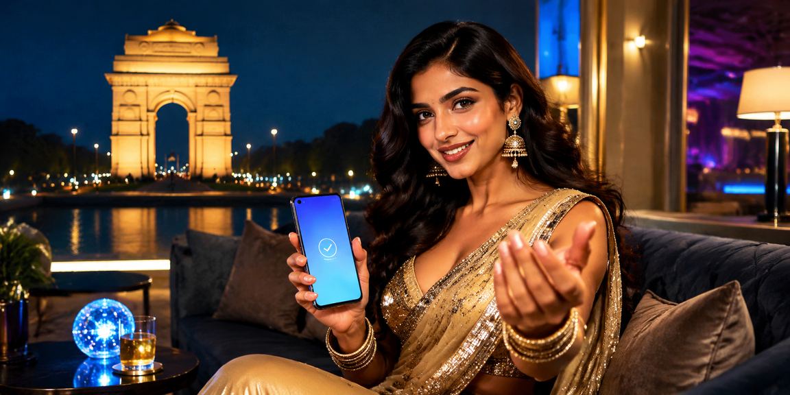 Indian man securely logging in using mobile device at India Gate